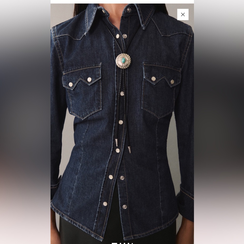 Mango Dark Denim Button-Down Shirt NWT